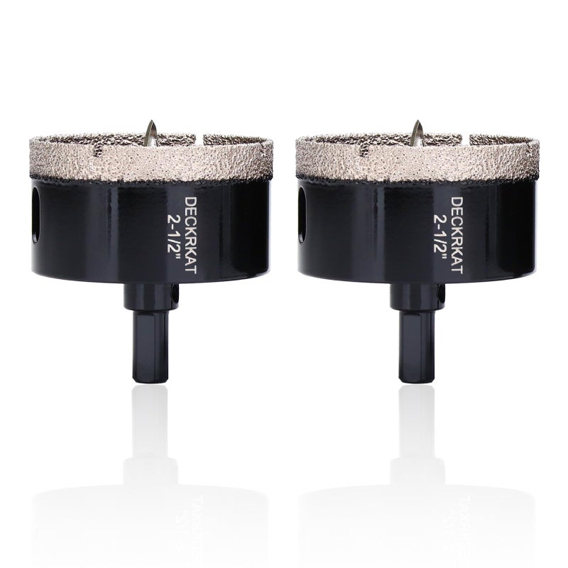 DECKRKAT 2-1/2 Inch Diamond Hole-Saw Bits with Pilot Drill Bit - 2pc 2-1/2"" Diamond Tipped Tile Hole Saws with Guiding Bit Accurate Drilling for Porcelain Tile Ceramic Pottery Granite Stone Glass Bottles 65mm - Image 1